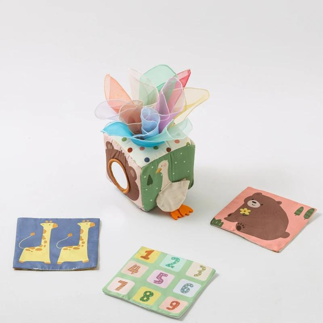 Cubo Interativo de Descobertas Educativo - Atividades de Tecido | Bebê Colorido