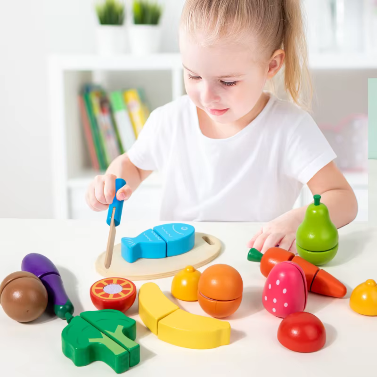 Brinquedo De Cozinha Infantil - Frutinhas de Cortar Madeira com Velcro