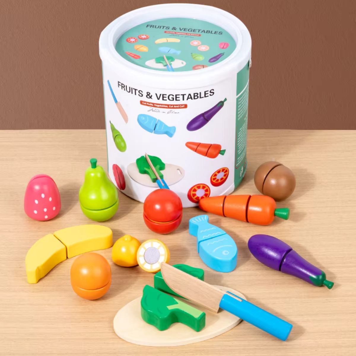 Brinquedo De Cozinha Infantil - Frutinhas de Cortar Madeira com Velcro