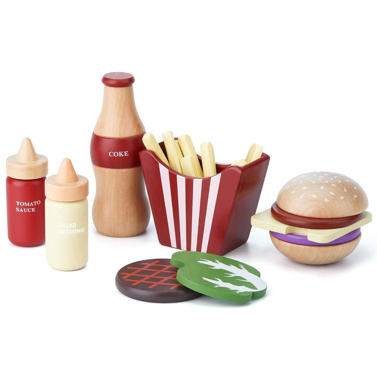 Conjunto de Hambúrguer em Madeira - Fast Food Monta e Desmonta