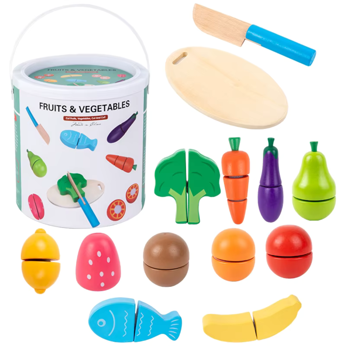 Brinquedo De Cozinha Infantil - Frutinhas de Cortar Madeira com Velcro