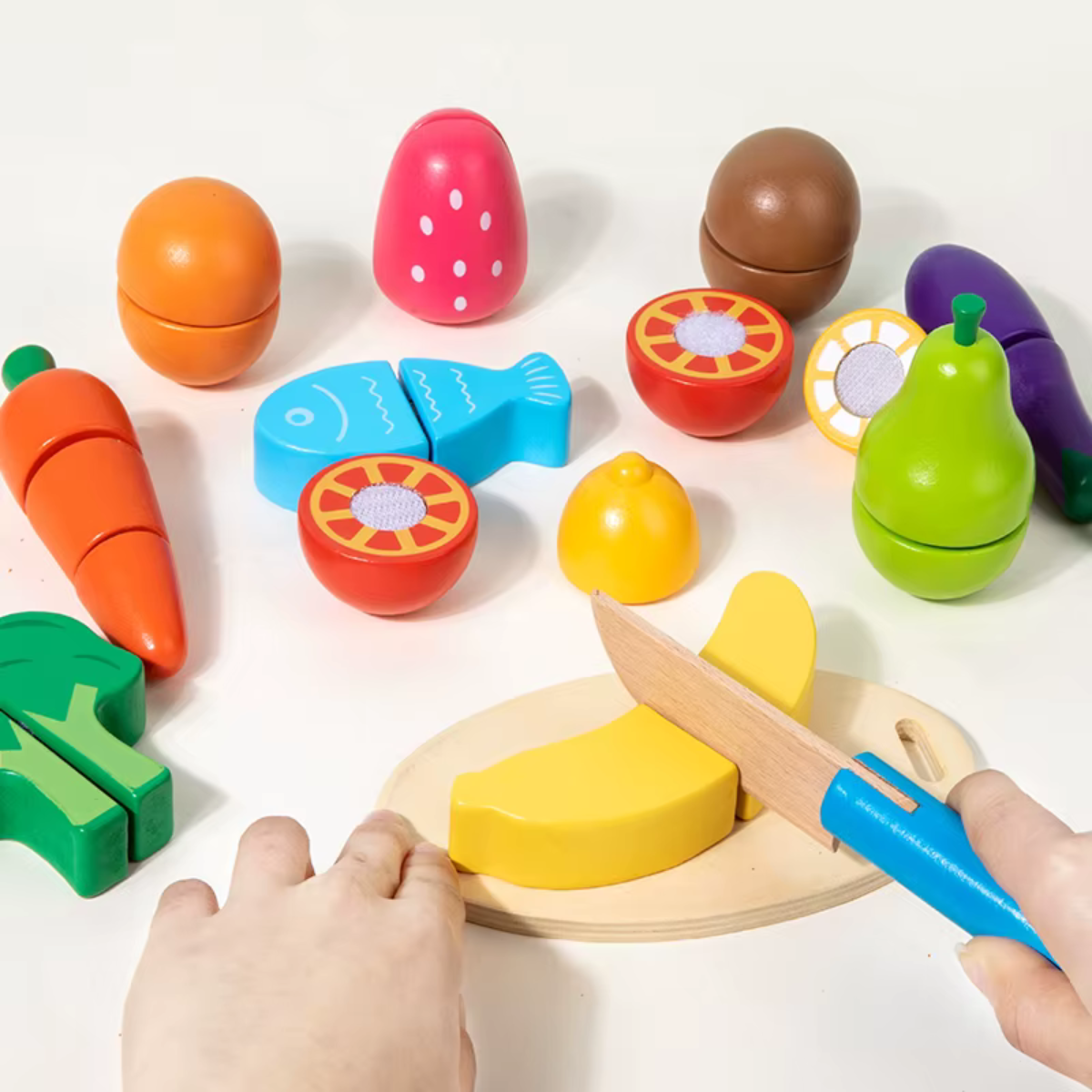 Brinquedo De Cozinha Infantil - Frutinhas de Cortar Madeira com Velcro