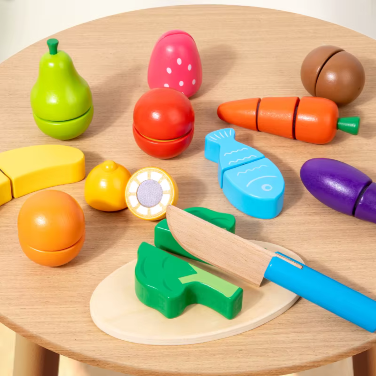 Brinquedo De Cozinha Infantil - Frutinhas de Cortar Madeira com Velcro