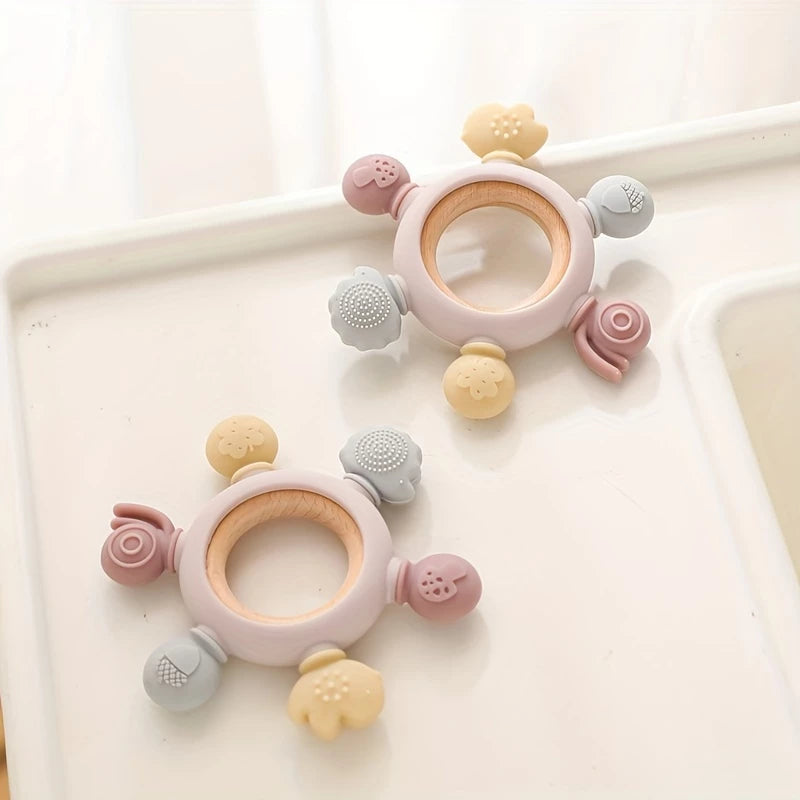 Mordedor Argola - Madeira e Silicone Rosa