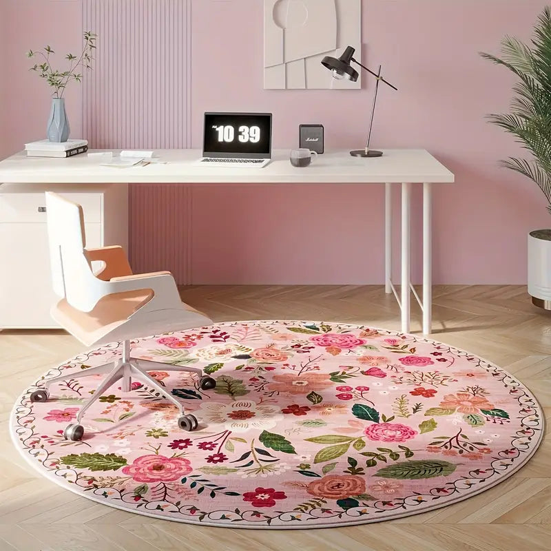 Tapete Infantil Redondo Florido - Rosa e Bege