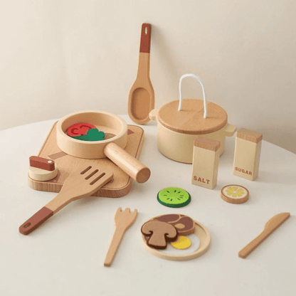 Utensílios de Cozinha Bege - Brinquedo Infantil de Madeira | Bebê Colorido