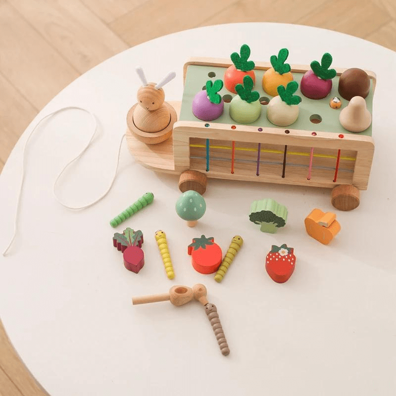 Brinquedos Montessori Infantil - Colheita de Cenoura em Madeira | Bebê Colorido