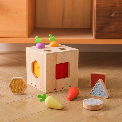 Brinquedo Multifuncional Montessori - Cubo com Cenouras | Bebê Colorido