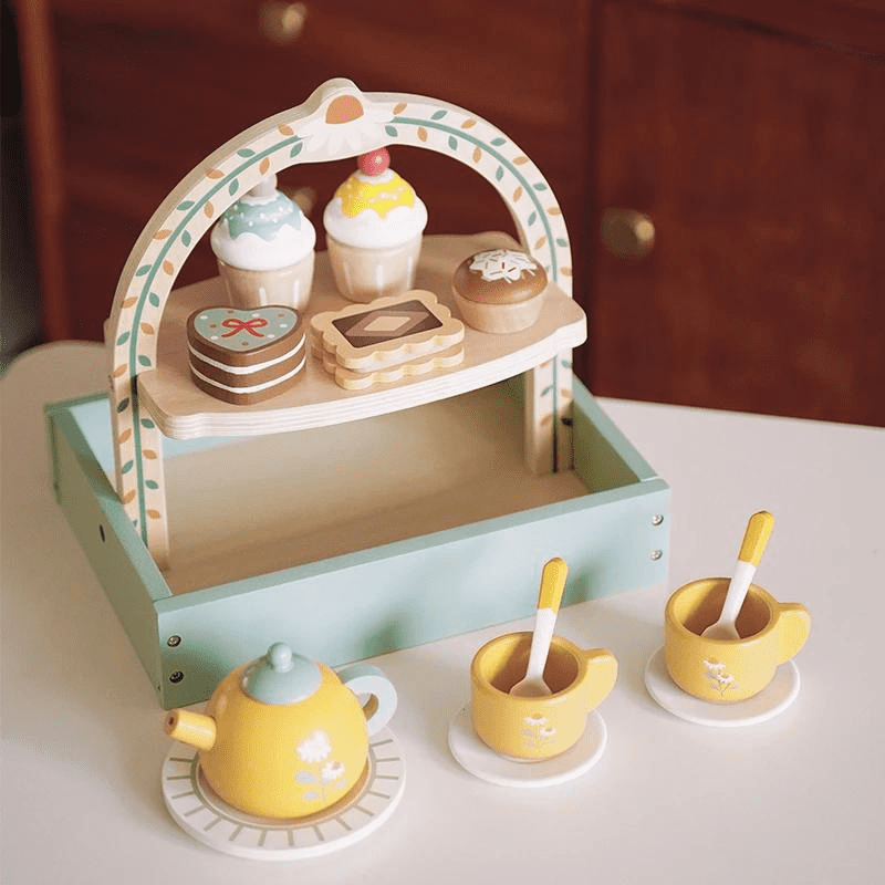 Conjunto de Chá Infantil Amarelo - Brinquedo de Cozinha Madeira | Bebê Colorido