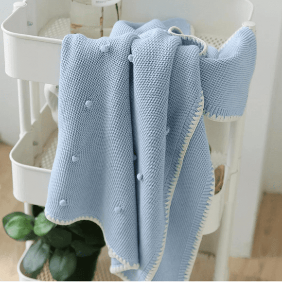 Mantinha para Bebê Azul Bolinhas - Tricô | Bebê Colorido