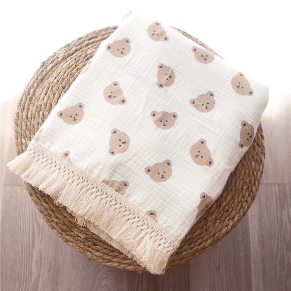 Manta Cobertor para Bebê - Ursinho com Franjas | Bebê Colorido