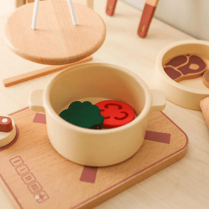 Utensílios de Cozinha Bege - Brinquedo Infantil de Madeira | Bebê Colorido