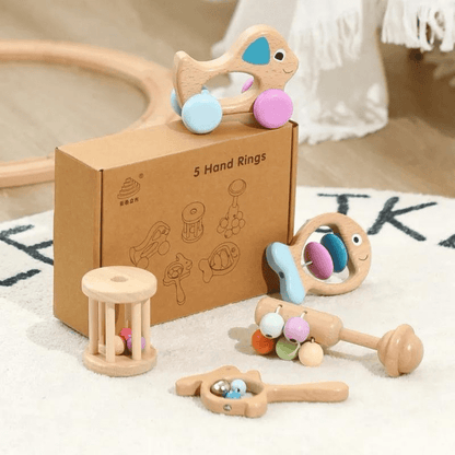 Kit Brinquedos Montessori Madeira - para Bebê Chocalhos | Bebê Colorido