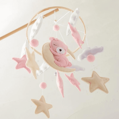 Móbile para Berço Ursinho Rosa - Madeira Decoração Infantil | Bebê Colorido