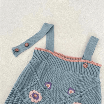 Conjunto para Bebê de Tricot Bordado à Mão - Azul Florido | Bebê Colorido