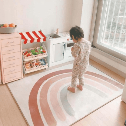 Tapete Infantil Retangular Menina - Arco-Íris Rosa