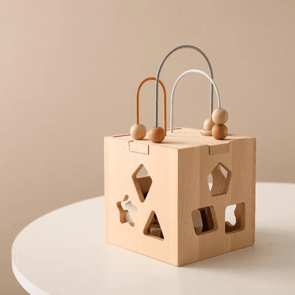 Cubo de Atividades em Madeira - Brinquedo Montessori Azul | Bebê Colorido