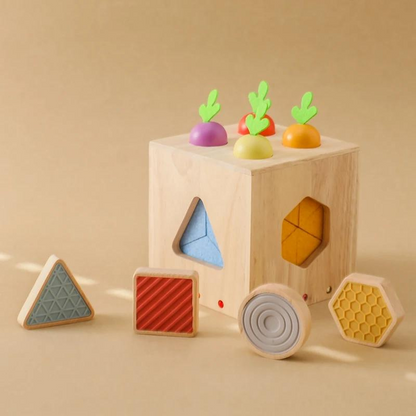 Brinquedo Multifuncional Montessori - Cubo com Cenouras | Bebê Colorido