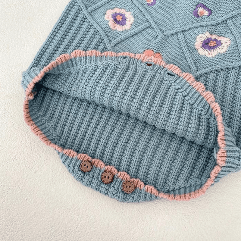 Conjunto para Bebê de Tricot Bordado à Mão - Azul Florido | Bebê Colorido