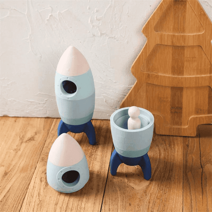 Brinquedo de Foguete Infantil Silicone - com Astronauta Azul | Bebê Colorido