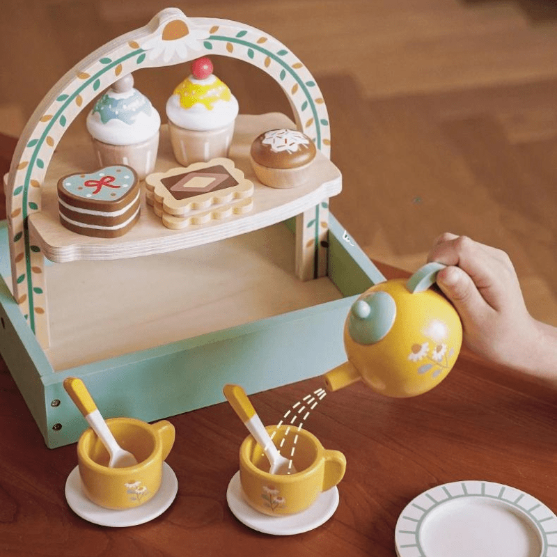 Conjunto de Chá Infantil Amarelo - Brinquedo de Cozinha Madeira | Bebê Colorido