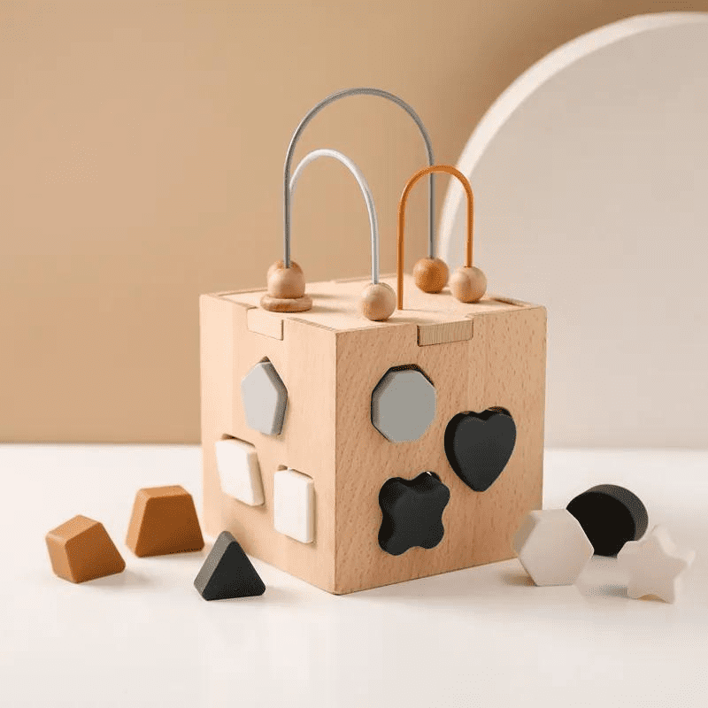 Cubo de Atividades em Madeira - Brinquedo Montessori Azul | Bebê Colorido