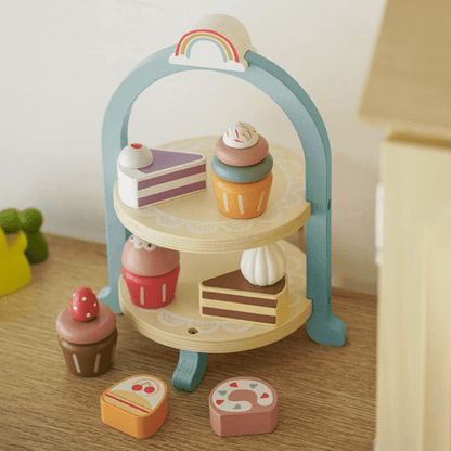  Cozinha Infantil - Brinquedo Torre de Bolo Madeira Verde | Bebê Colorido