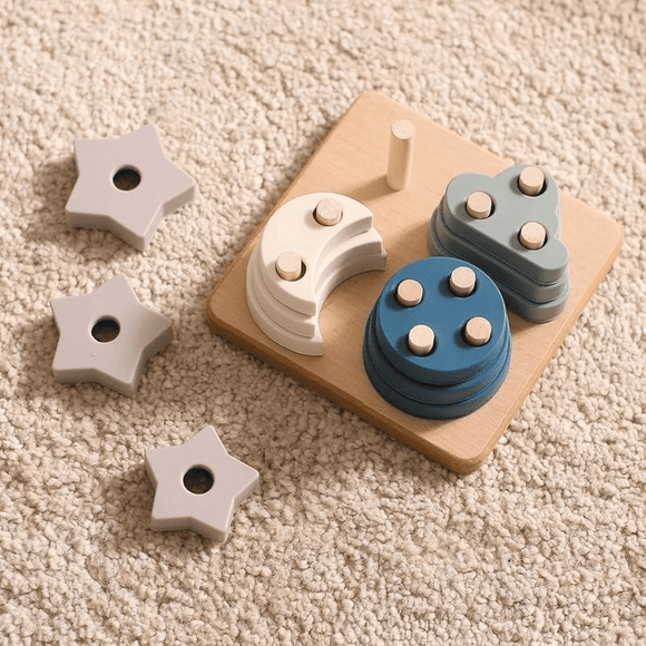 Brinquedo Montessori Madeira Peças De Encaixe Inteligente - Azul | Bebê Colorido