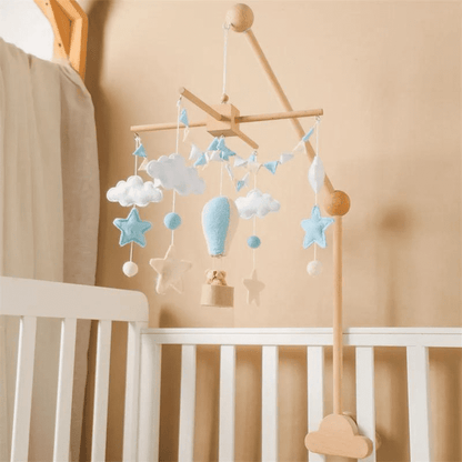 Móbile para Berço Passeio de Balão Azul - Decoração de Quarto Menino Madeira | Bebê Colorido