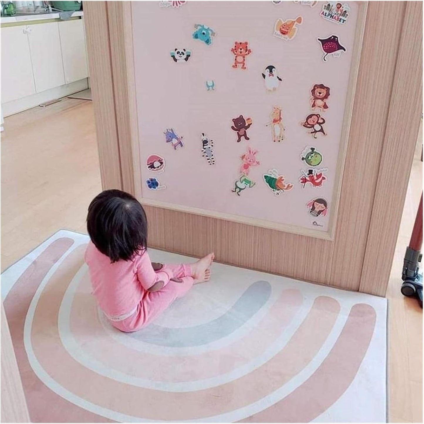 Tapete Infantil Retangular Menina - Arco-Íris Rosa