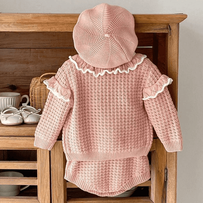 Conjunto Bebê Casaco e Macacão - Tricô Rosa Velho | Bebê Colorido