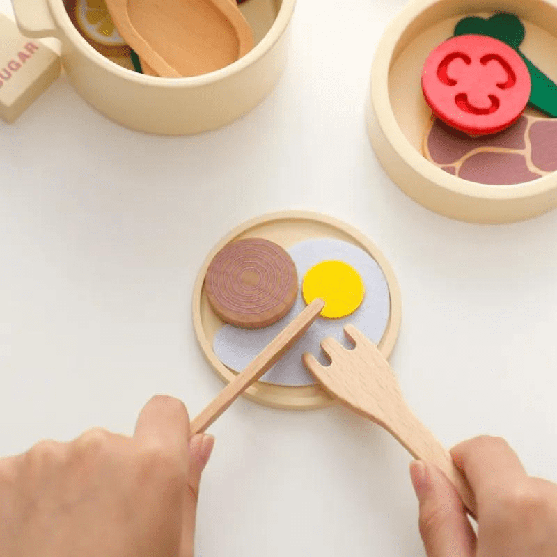 Utensílios de Cozinha Bege - Brinquedo Infantil de Madeira | Bebê Colorido