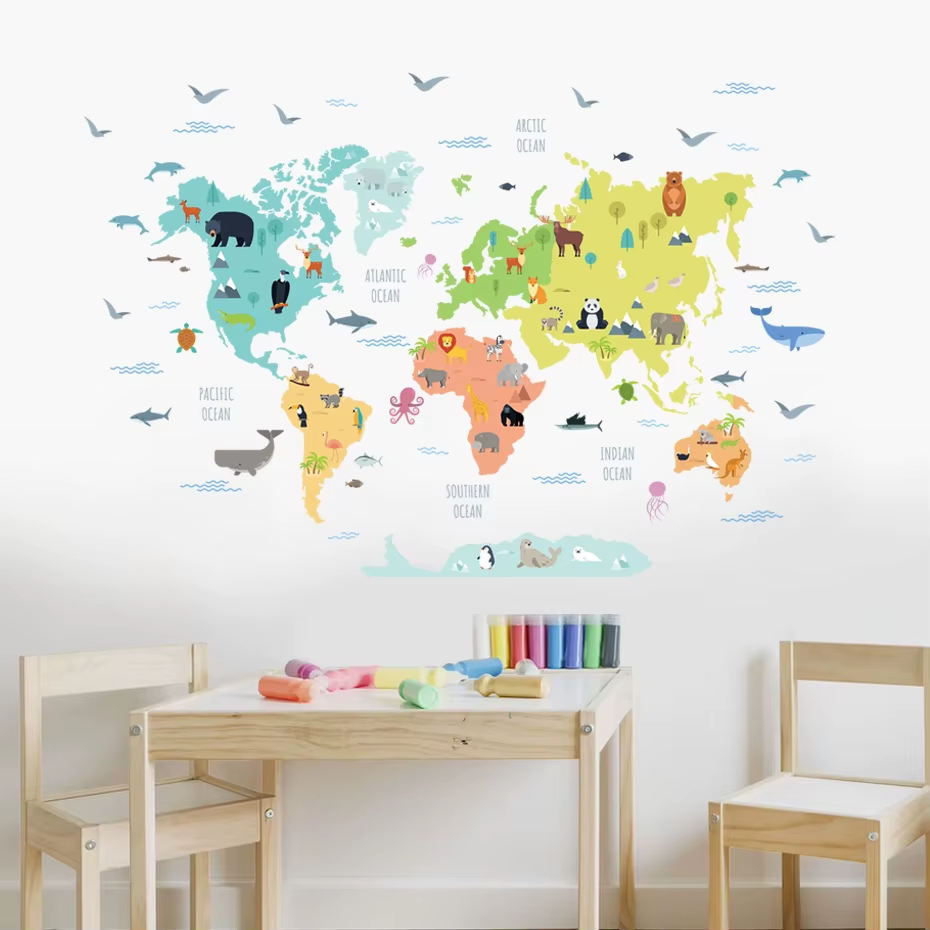 Adesivo de parede Infantil - Mapa Mundi | Bebê Colorido