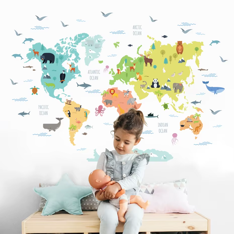 Adesivo de parede Infantil - Mapa Mundi | Bebê Colorido