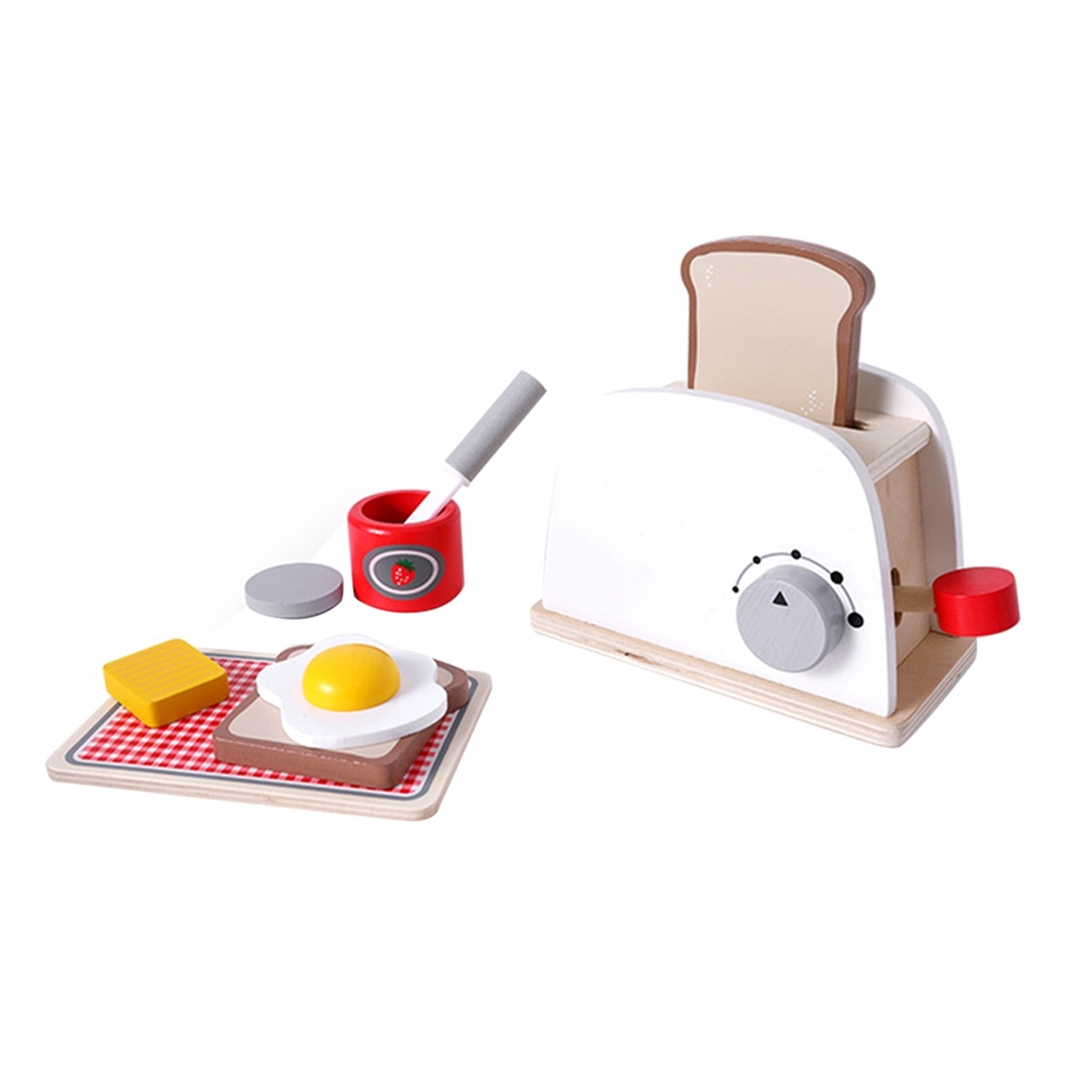 Conjunto Torradeira Brinquedo Madeira Infantil - Vermelho
