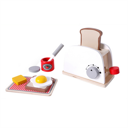 Conjunto Torradeira Brinquedo Madeira Infantil - Vermelho