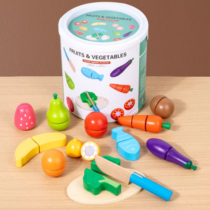 Brinquedo De Cozinha Infantil - Frutinhas de Cortar Madeira com Velcro