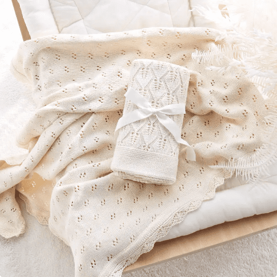 Manta Para Bebê Tricot Algodão Bege - Cobertor Trabalhado | Bebê Colorido