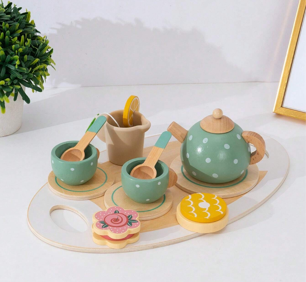 Conjunto de Chá de Madeira - Verde Brinquedo | Bebê Colorido