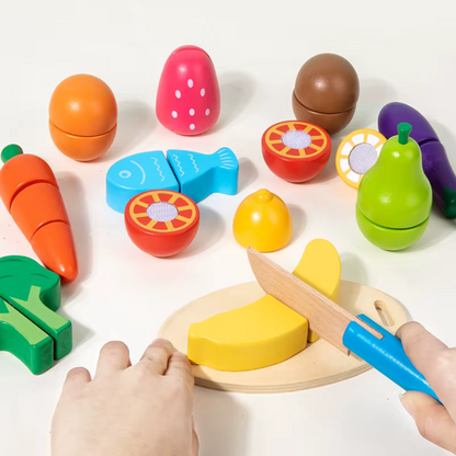Brinquedo De Cozinha Infantil - Frutinhas de Cortar Madeira com Velcro