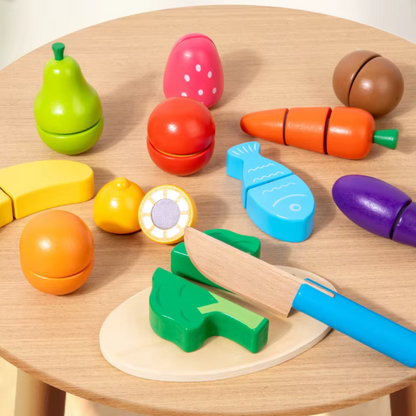 Brinquedo De Cozinha Infantil - Frutinhas de Cortar Madeira com Velcro
