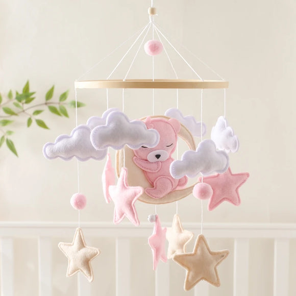 Móbile para Berço Ursinho Rosa - Madeira Decoração Infantil | Bebê Colorido