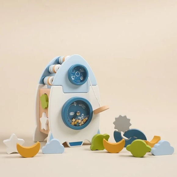 Foguete de Madeira Montessori - Brinquedo de Encaixe | Bebê Colorido