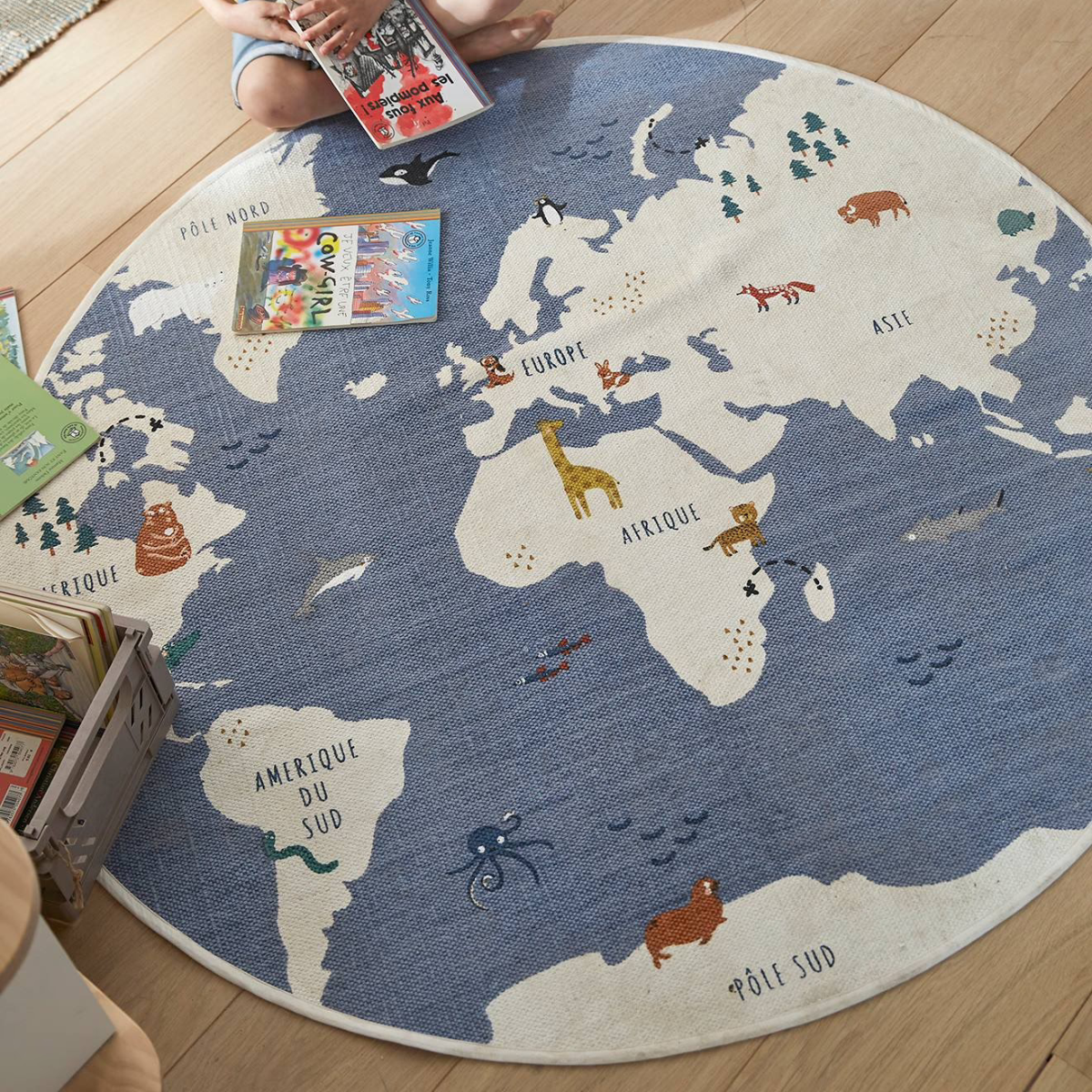 Tapete Infantil Quarto de Bebê Menino - Mapa Mundi Azul