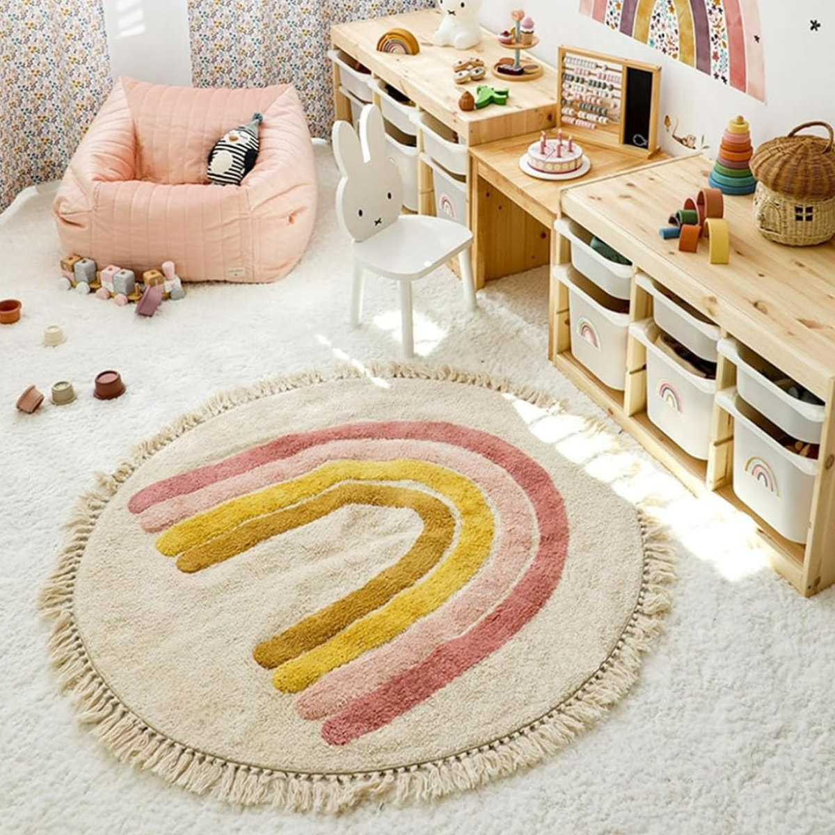 Tapete Redondo de Franja Infantil - Arco-Íris